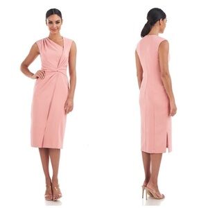NWOT KAY UNGER Nel Asymmetric Neck Cocktail Midi Dress in Rosette